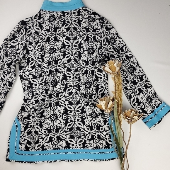 Island Republic Blk Wht Blue Boho Tunic Top Med - Picture 10 of 15